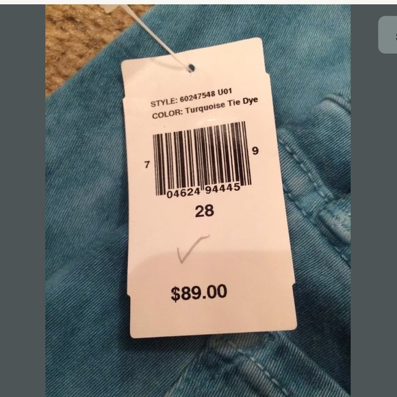 New RACHEL ROY Turquoise Tie Dye Skinny Jeans Green Aqua Denim Ankle Crop Mid - Picture 6 of 8